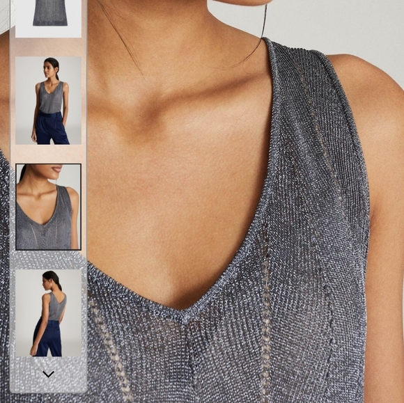 Reiss Alice metallic silver knitted top M - Picture 3 of 5